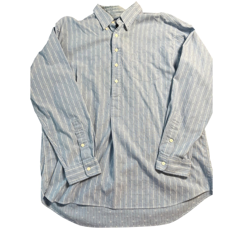 Ralph Lauren Afton Mens XL Blue White Striped Popover 100% Cotton Preppy Shirt